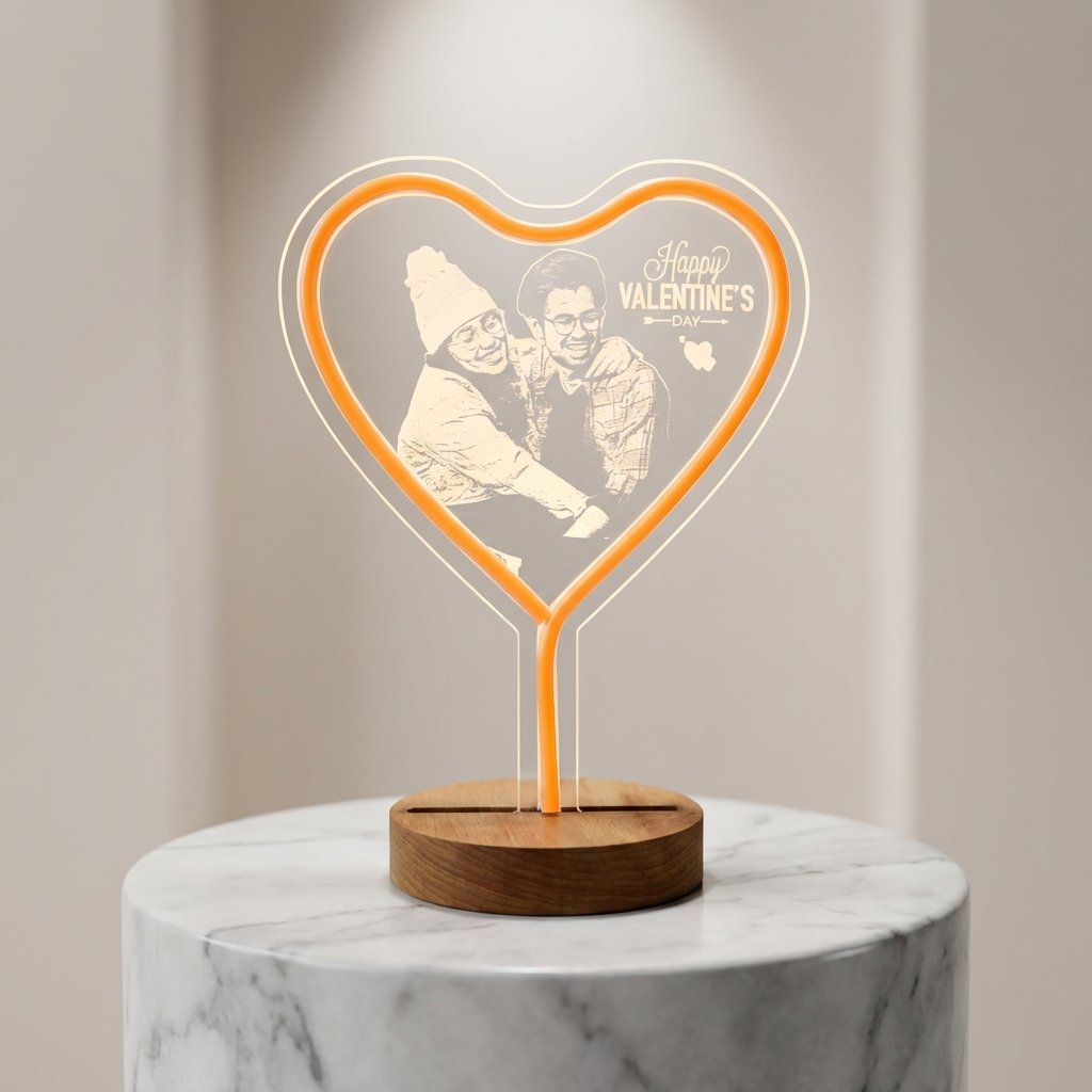 Personalized Heart Shape Acrylic Photo Lamp – Custom LED Memory Light - Image 2