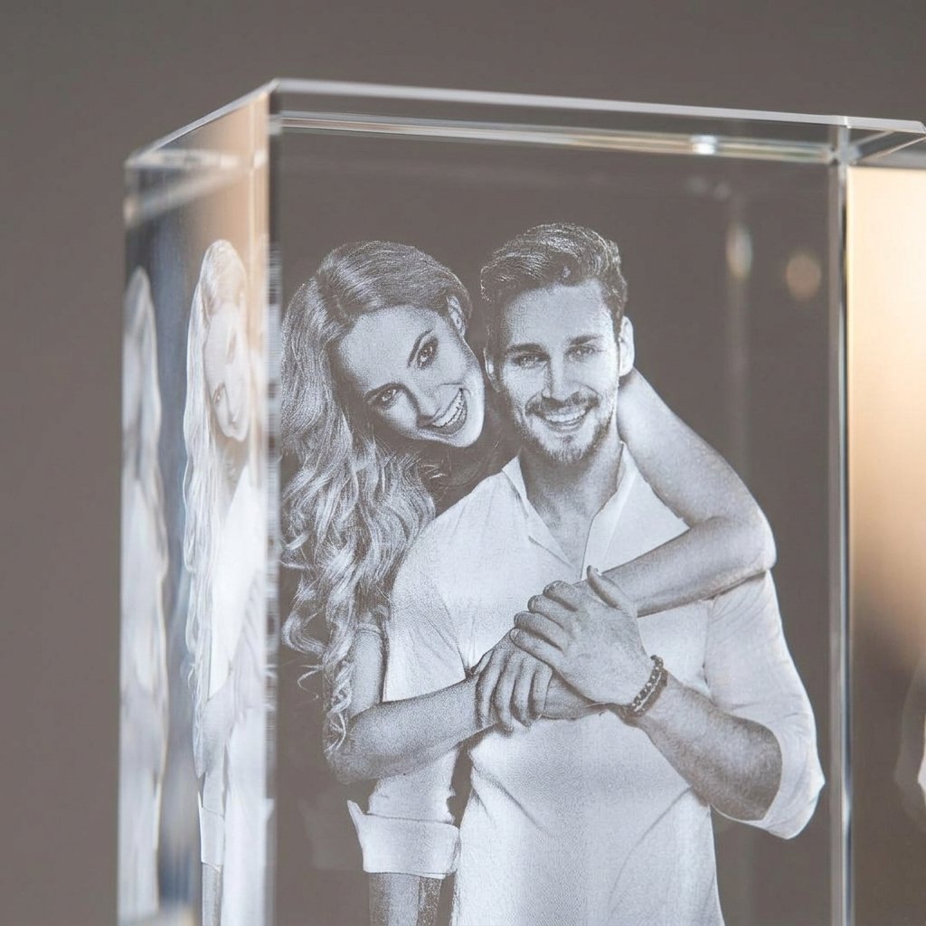 3D Engraved Crystal 5*5*8 — close-up detail view showing personalisation and craftsmanship