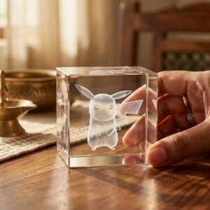 3D Engraved Personalized Square Shape 4*4*4 Crystal — lifestyle photo in real gifting setting