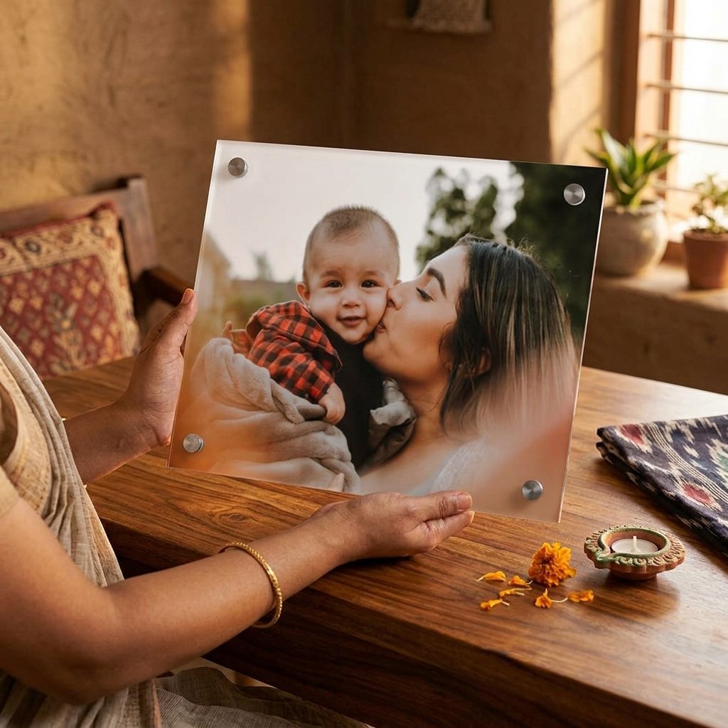 Acrylic Sheet with Color Photo Print - A Special Gift for Mom — lifestyle photo in real gifting setting