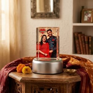 Color Printed Crystal Lamp for Couple — lifestyle photo in real gifting setting