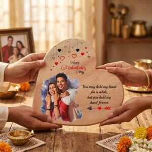 Custom Couple Photo Heart Plaque — lifestyle photo in real gifting setting