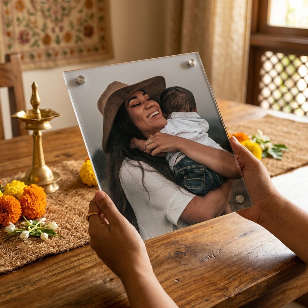 Custom Photo Acrylic Sheet for Mothers Day - Surprise Her with a Beautiful Print — lifestyle photo in real gifting setting