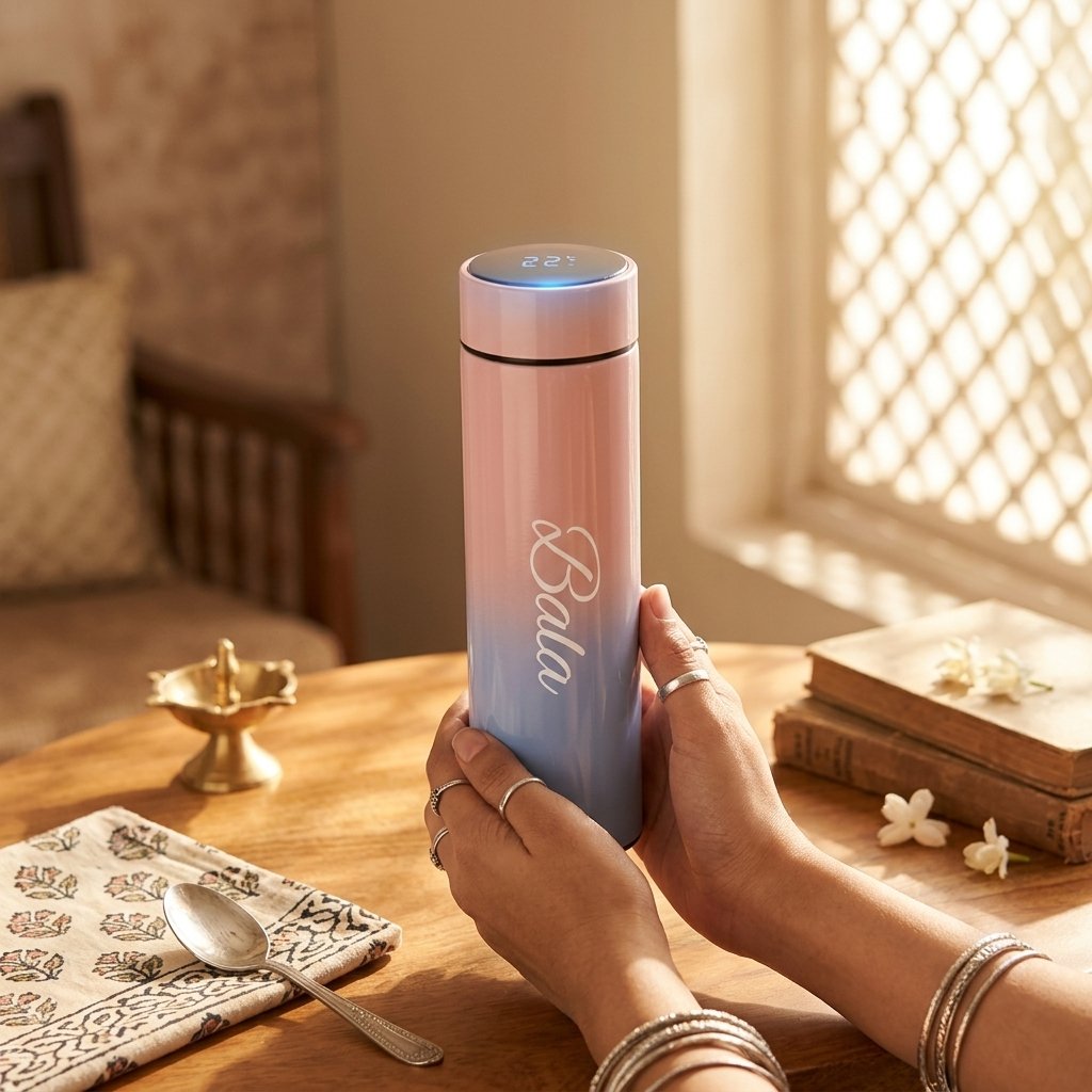 Custom Rainbow Temperature Water Bottle — lifestyle photo in real gifting setting