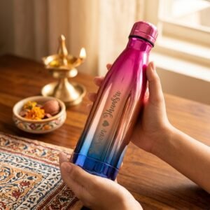 Personalized Rainbow Steel Water Bottle 500ml — lifestyle photo in real gifting setting