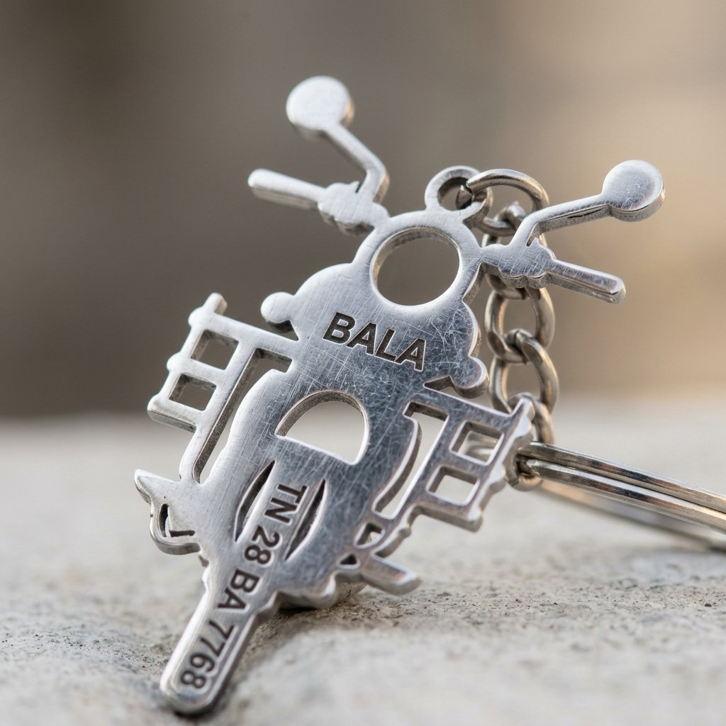 Custom Royal Enfield Keychain — close-up detail view showing personalisation and craftsmanship