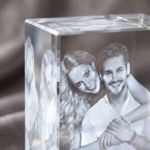 Customized 3D engraved crystal with couple's picture perfect gift — close-up detail view showing personalisation and craftsmanship