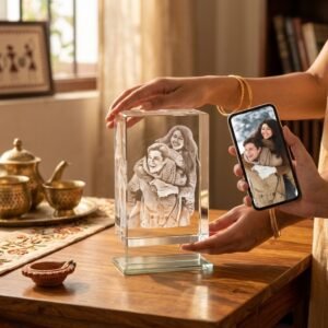 Engraved Crystal Lamp: Unique Gift for Father's Day — lifestyle photo in real gifting setting