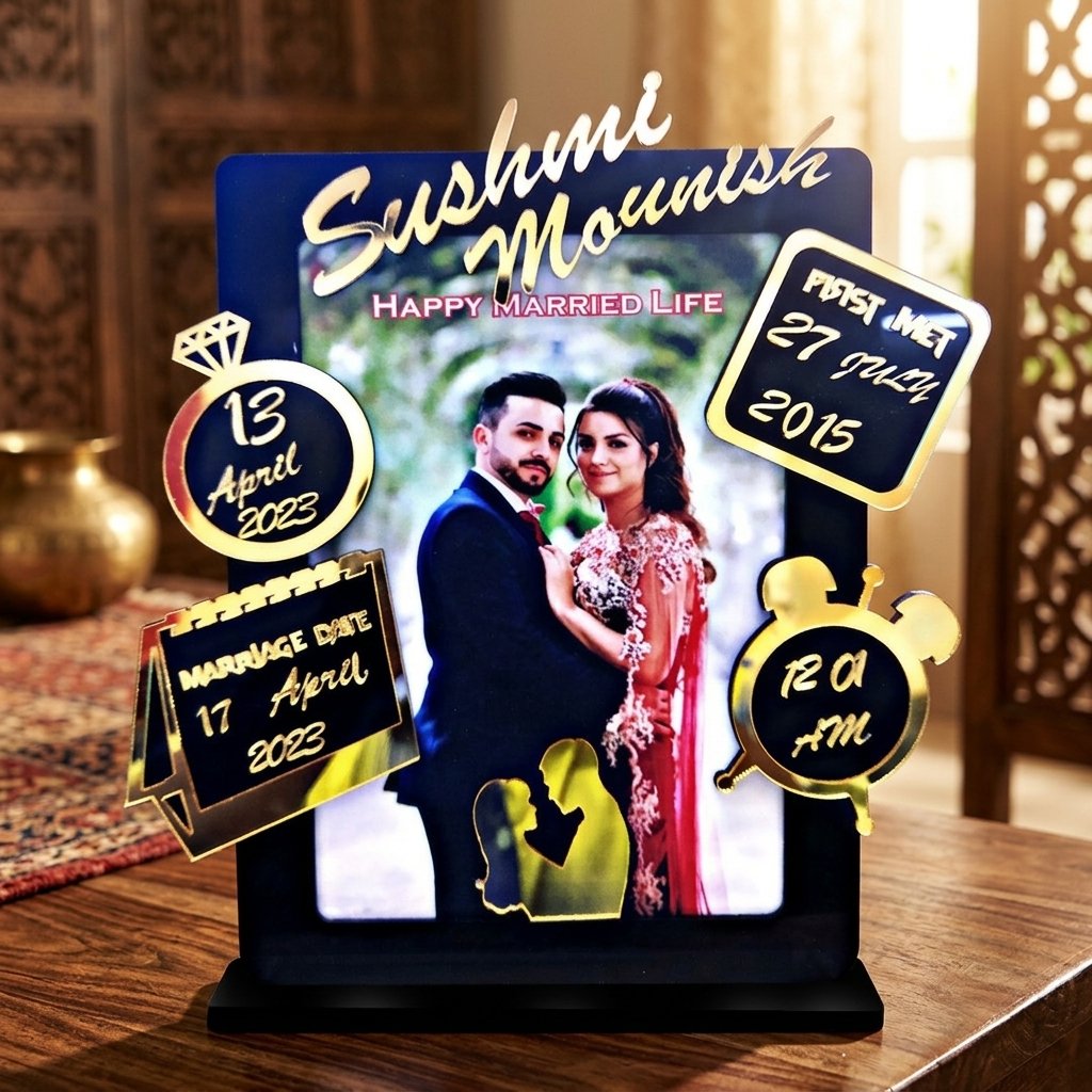 Personalized Acrylic Photo Frame for Couple — lifestyle photo in real gifting setting