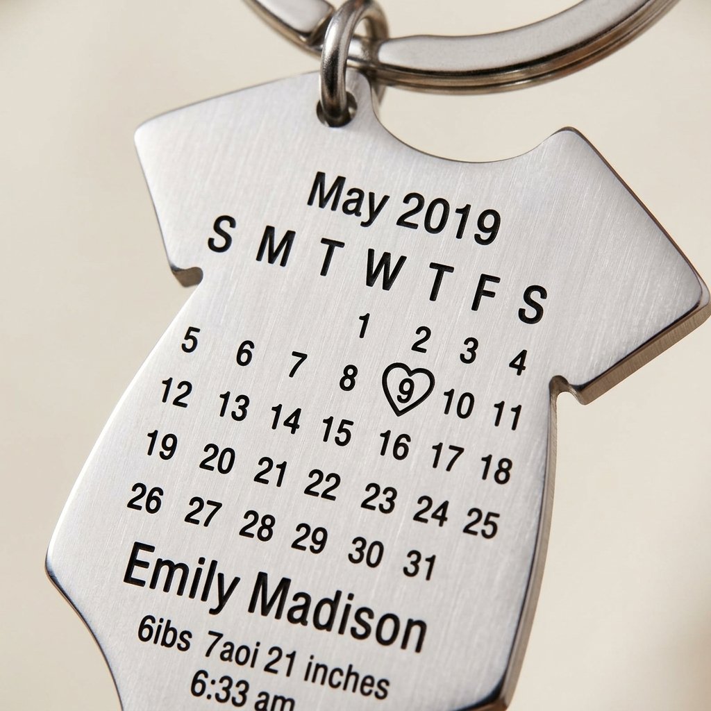 Personalized Calendar Date Keychain – Custom Name & Special Date Metal Keyring — close-up detail view showing personalisation and craftsmanship