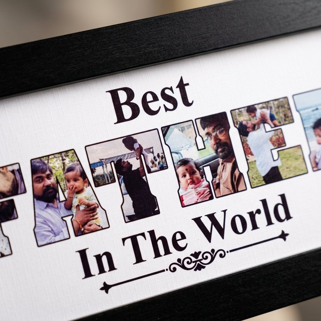 Personalized Father Letter Picture Frame Collage — close-up detail view showing personalisation and craftsmanship