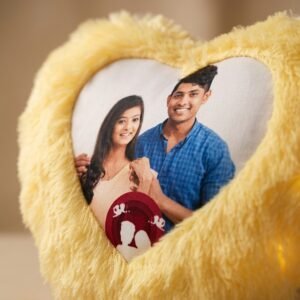 Personalized Heart Shape LED Cushion Pillow for Wife — close-up detail view showing personalisation and craftsmanship