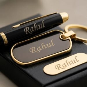 Personalized Pen Keychain and card Holder combo — close-up detail view showing personalisation and craftsmanship