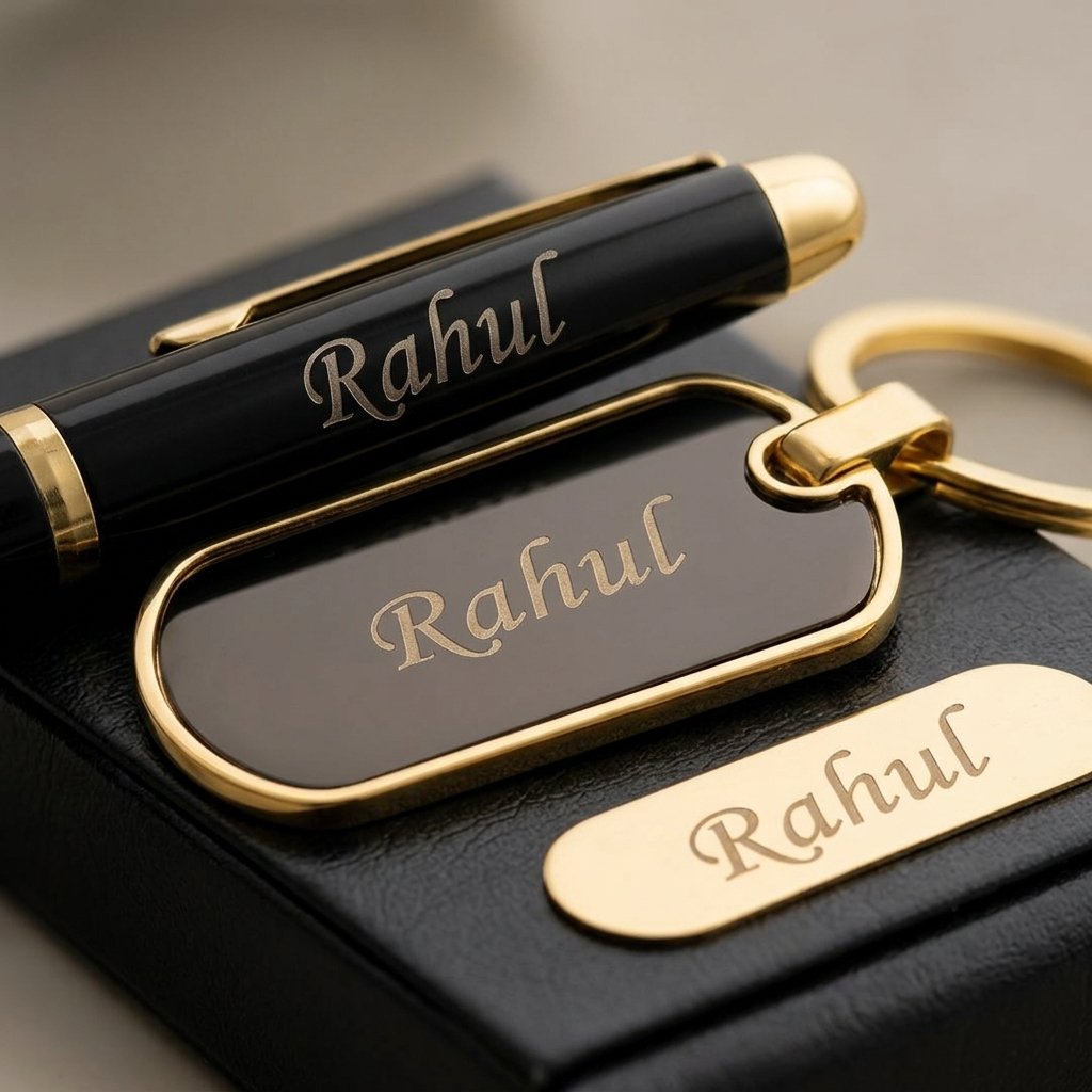 Personalized Pen Keychain and card Holder combo — close-up detail view showing personalisation and craftsmanship