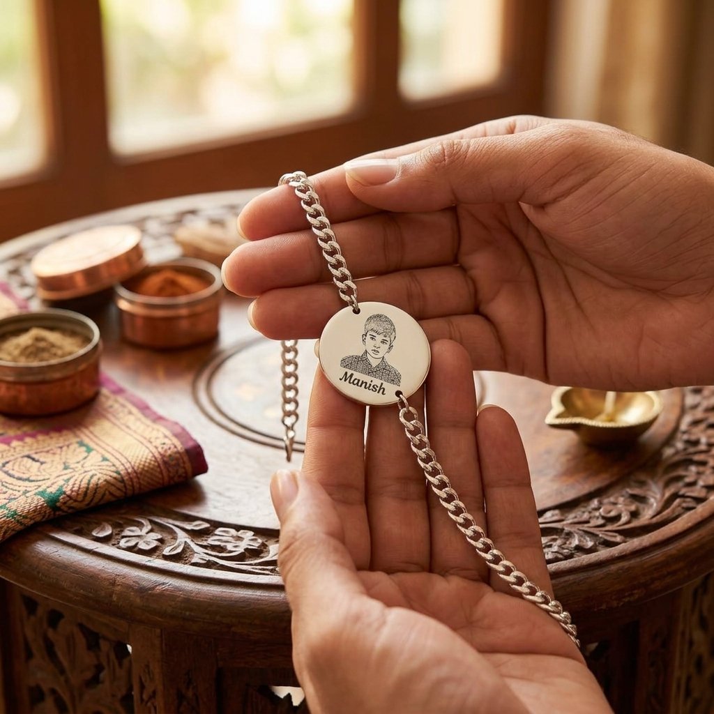 Personalized Picture Engraved Bracelet — lifestyle photo in real gifting setting