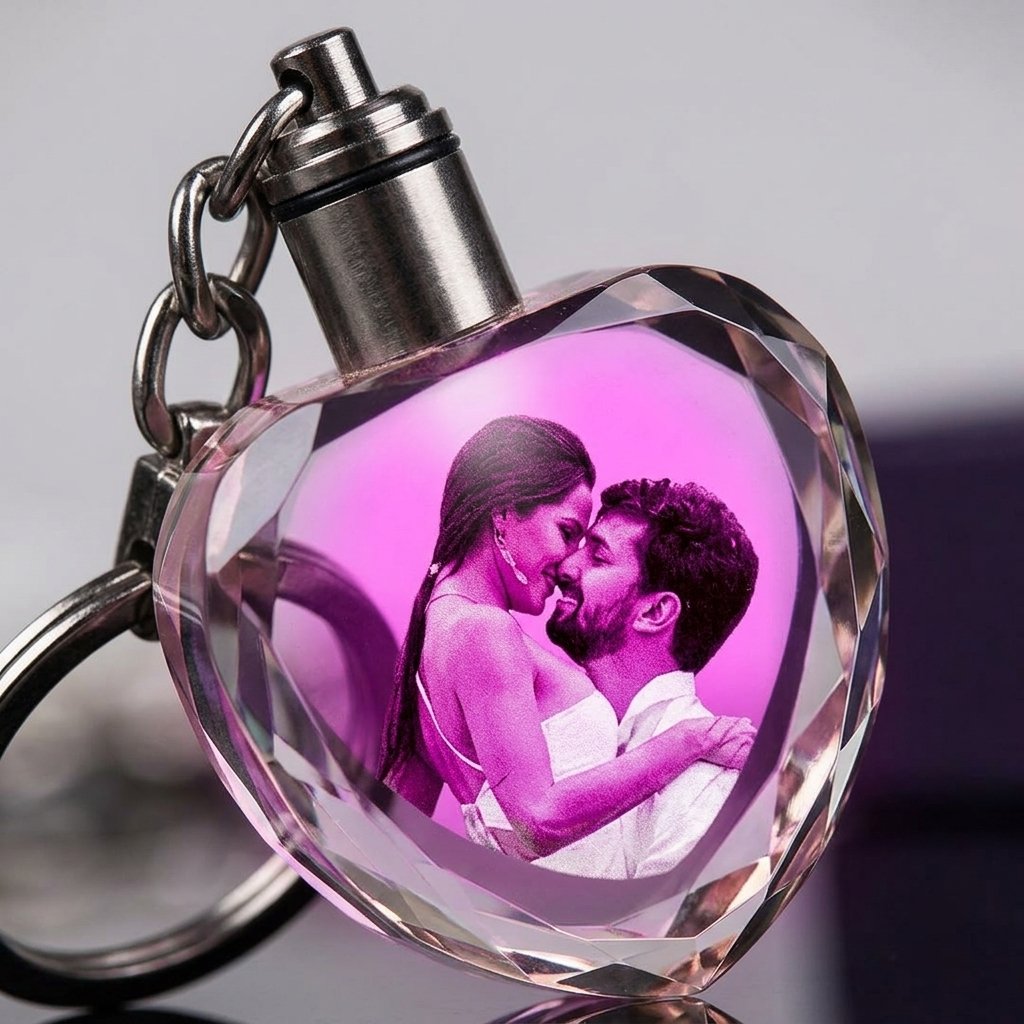 Shop Love Shape Colour Printed Crystal LED Keychain — close-up detail view showing personalisation and craftsmanship