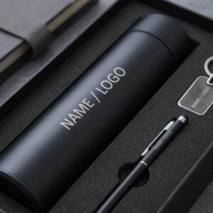 Temperature Bottle, Pen with stylus and Keychain Gift Combo — close-up detail view showing personalisation and craftsmanship