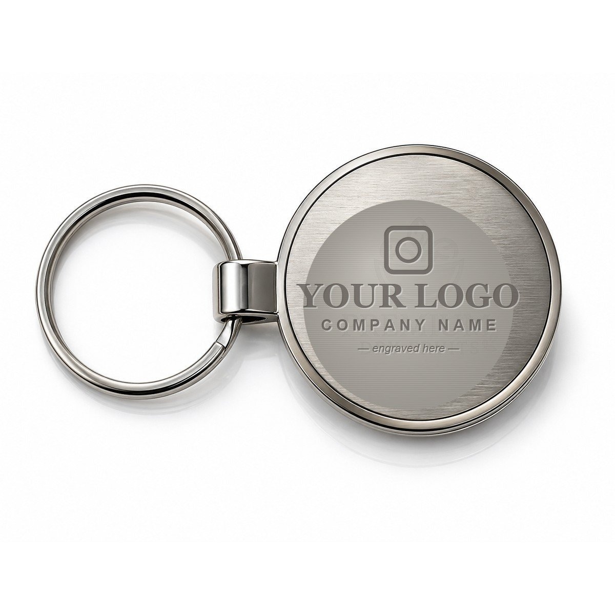 Sample placeholder logo engraved on corporate keychain — proof for approval