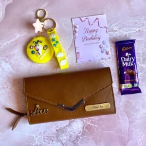 Bangkok Ladies Wallet + Mirror Keychain + Chocolate Gift Combo – Personalised Gift for Her | Birthday Anniversary
