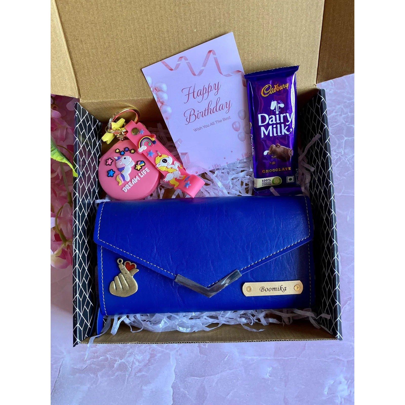 Personalised Bangkok ladies wallet mirror keychain and chocolate gift combo for her 2