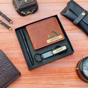 Crock 3.0 Wallet + Stylish Pen + Keychain – 3-in-1 Men's Gift Combo — close-up detail view showing personalisation and craftsmanship