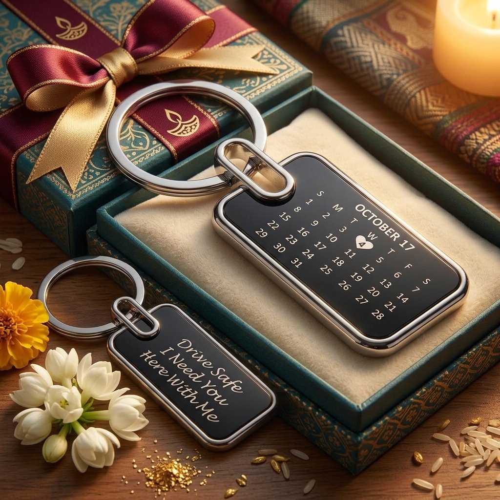 Custom Drive Safe and Metal Calendar Keychain — gift-ready presentation suitable for special occasions