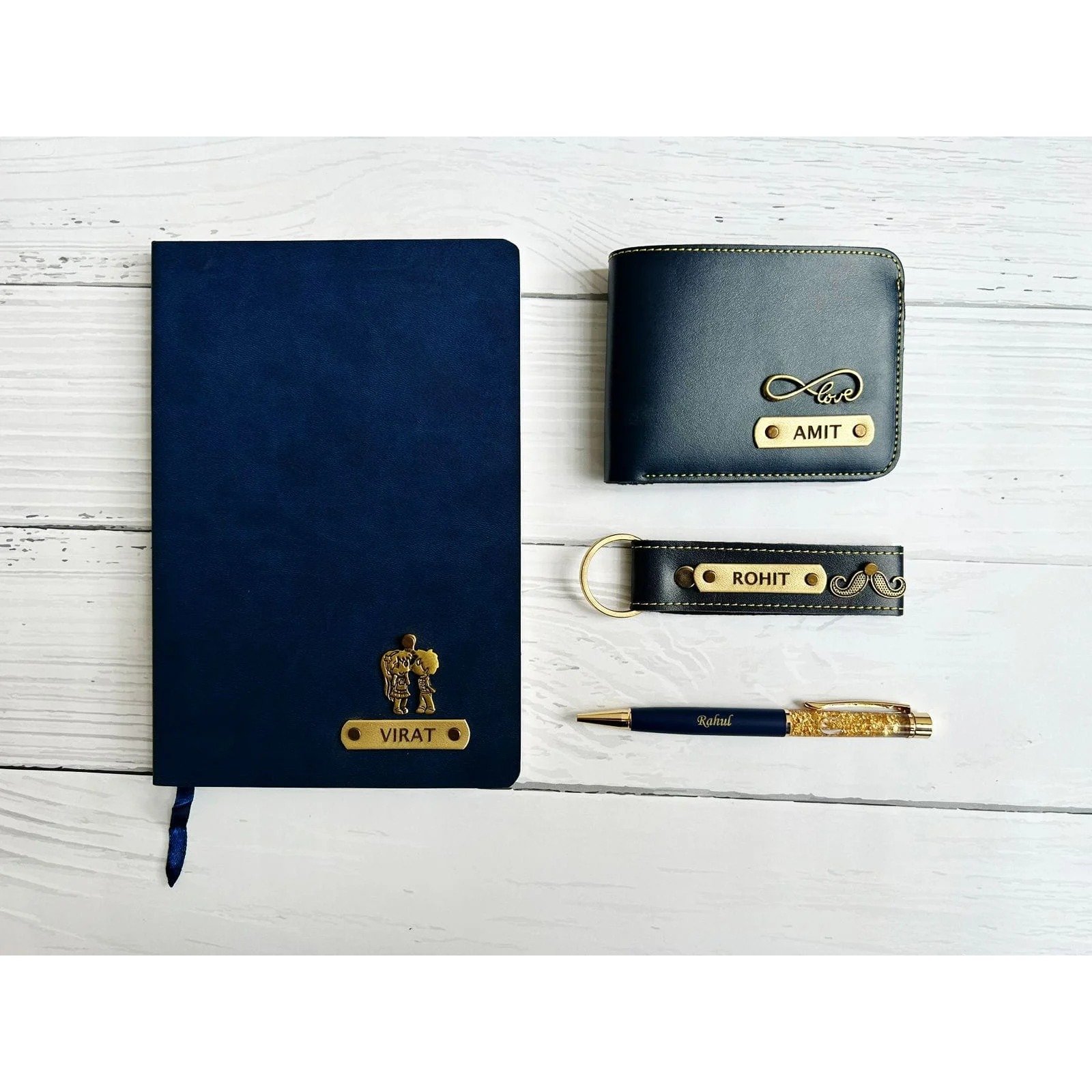 Personalised diary pen wallet and leather keychain 4 piece combo for men 3