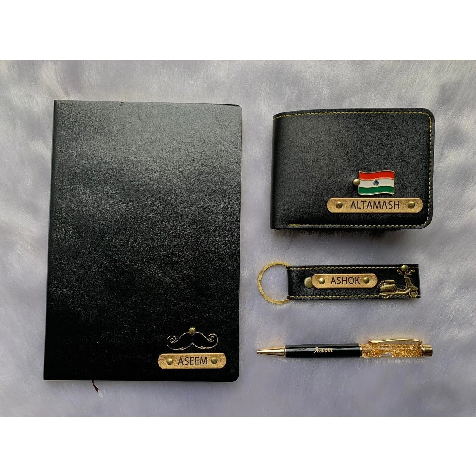 Personalised diary pen wallet and leather keychain 4 piece combo for men 4
