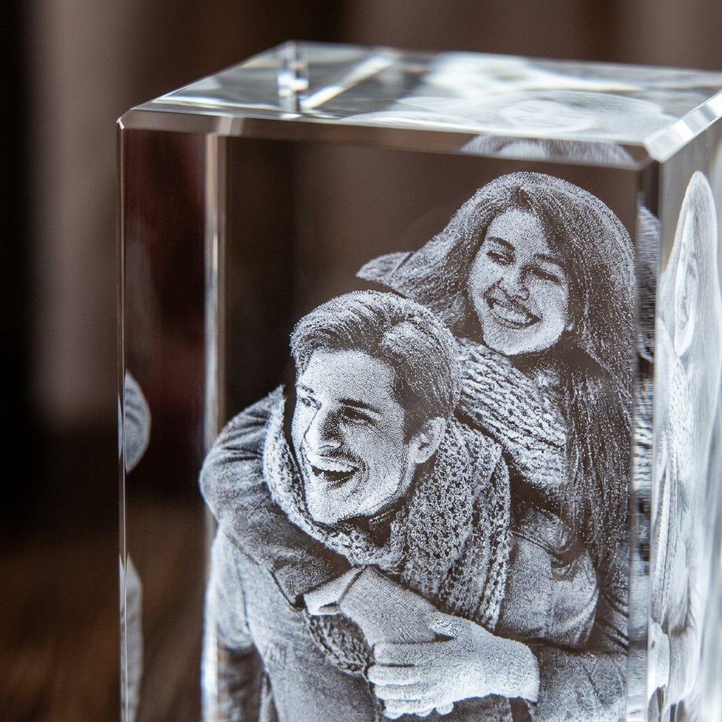 Engraved Crystal Lamp: Unique Gift for Father's Day — close-up detail view showing personalisation and craftsmanship