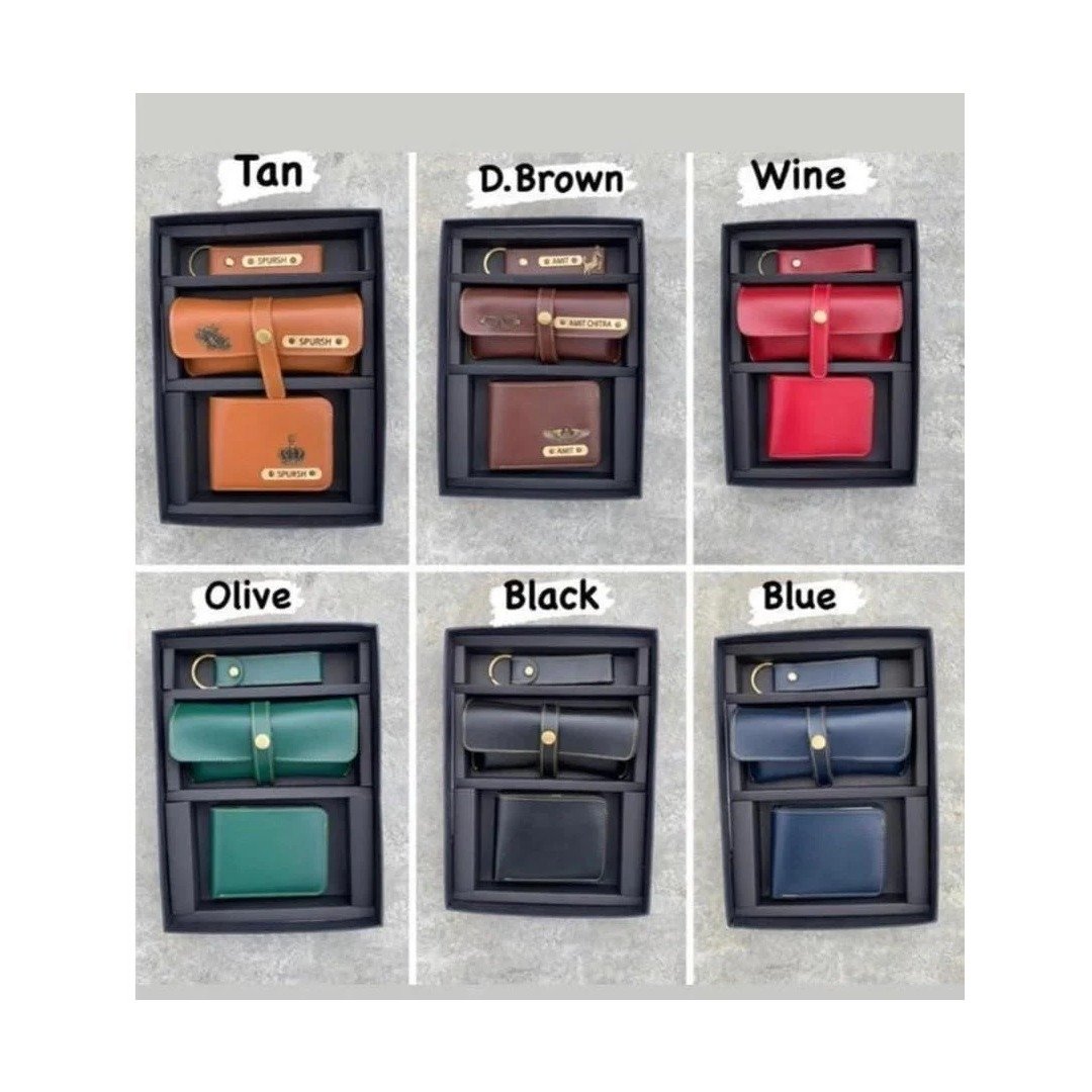 Personalised faux leather two wallet gift combo set for men