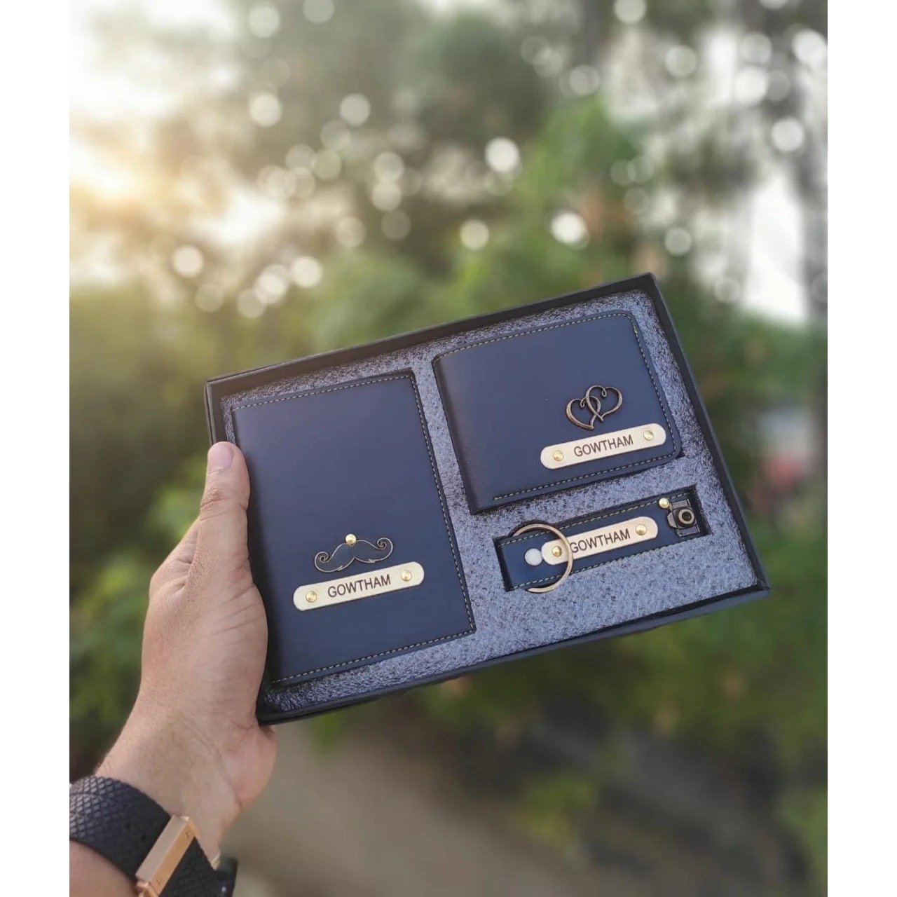 Personalised faux leather two wallet gift combo set for men 5