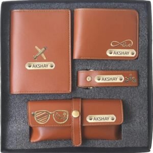 Faux Leather 4-Piece Combo for Men – Wallet, Card Holder, Pen & Keychain | Personalised Gift Set | Birthday Anniversary Gift