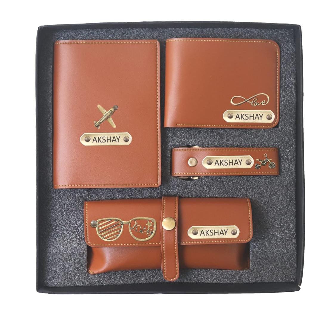 Faux Leather 4-Piece Combo for Men – Wallet, Card Holder, Pen & Keychain | Personalised Gift Set | Birthday Anniversary Gift — personalised corporate bulk gift with logo engraving, India