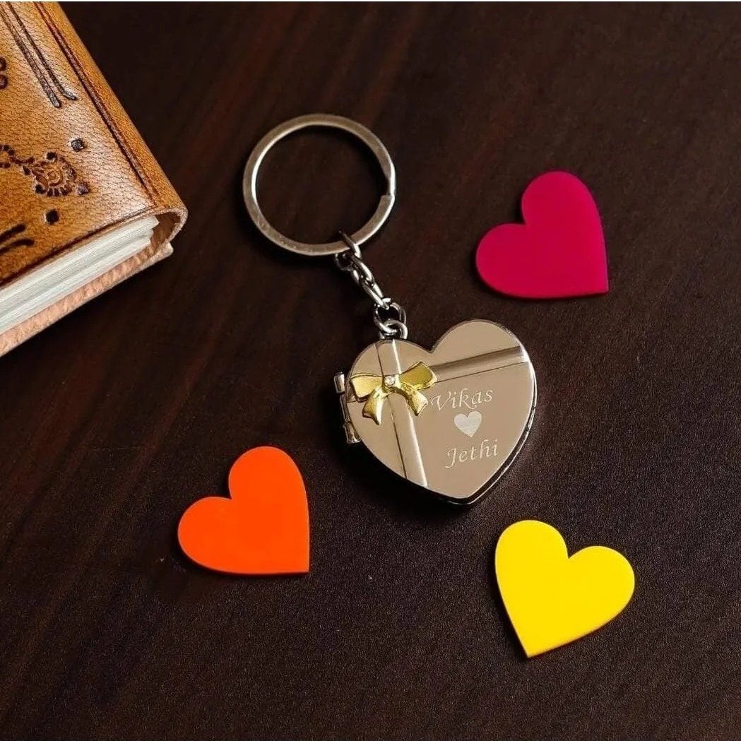 Personalized Love Shape Photo Locket Keychain | Birthday Anniversary Valentine Gift for Couple Husband Wife