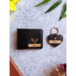 Men’s faux leather wallet and heart keychain gift combo — full set
