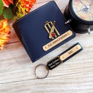 Personalised men's faux leather wallet and keychain gift combo