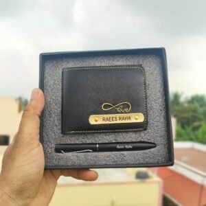 Personalised men's faux leather wallet and pen gift combo