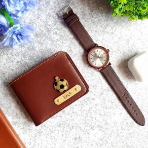 Personalised men's faux leather wallet and watch gift combo for husband