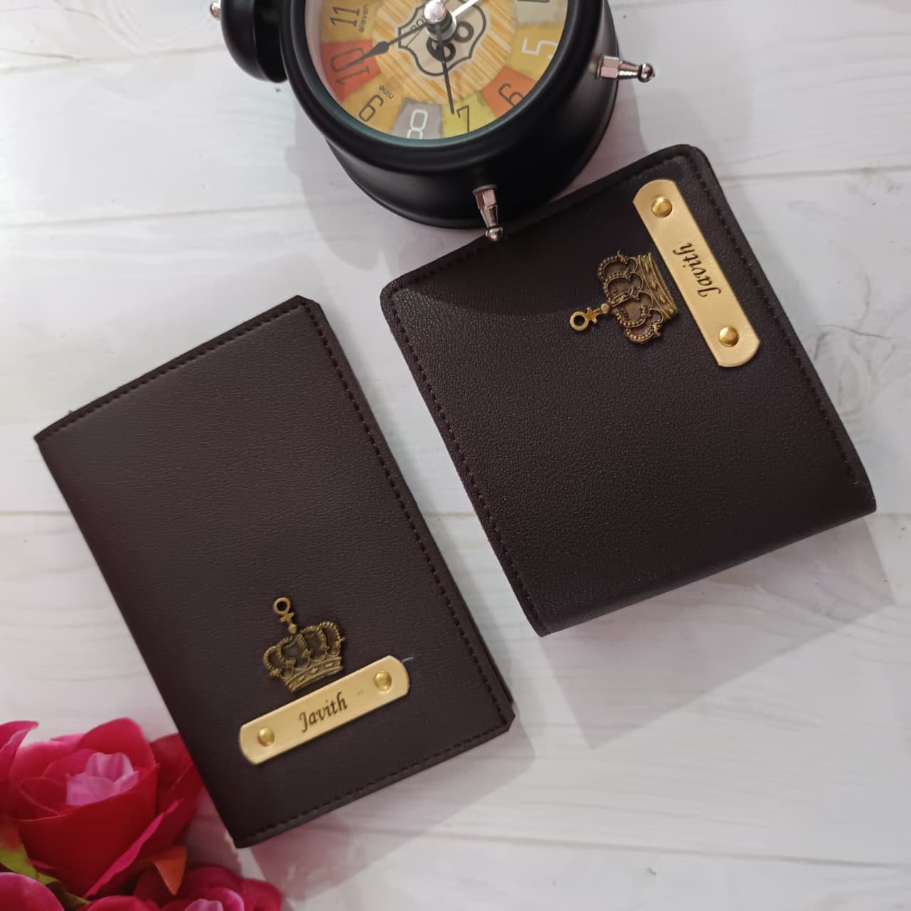 Personalised men's imported leather wallet and keychain gift combo