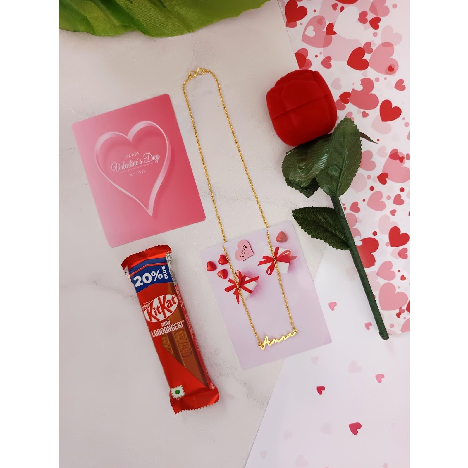 Personalised Name Pendant + Ring + Rose