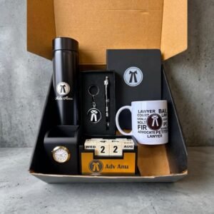 Personalised Advocate Desk Combo – Diary, Pen Stand, Bottle, Mug & Keychain — lifestyle photo in real gifting setting