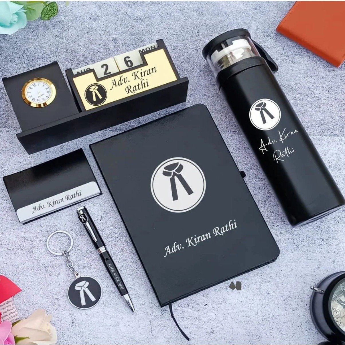 Personalised Advocate Professional Combo – Diary, Pen, Bottle & Keychain | Gift for Lawyers Advocates