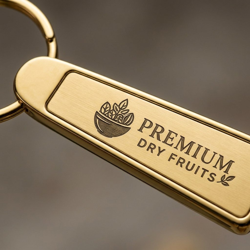Personalised Bar Metal Logo Keychain (Gold) — Corporate Bulk Gift — close-up detail view showing personalisation and craftsmanship