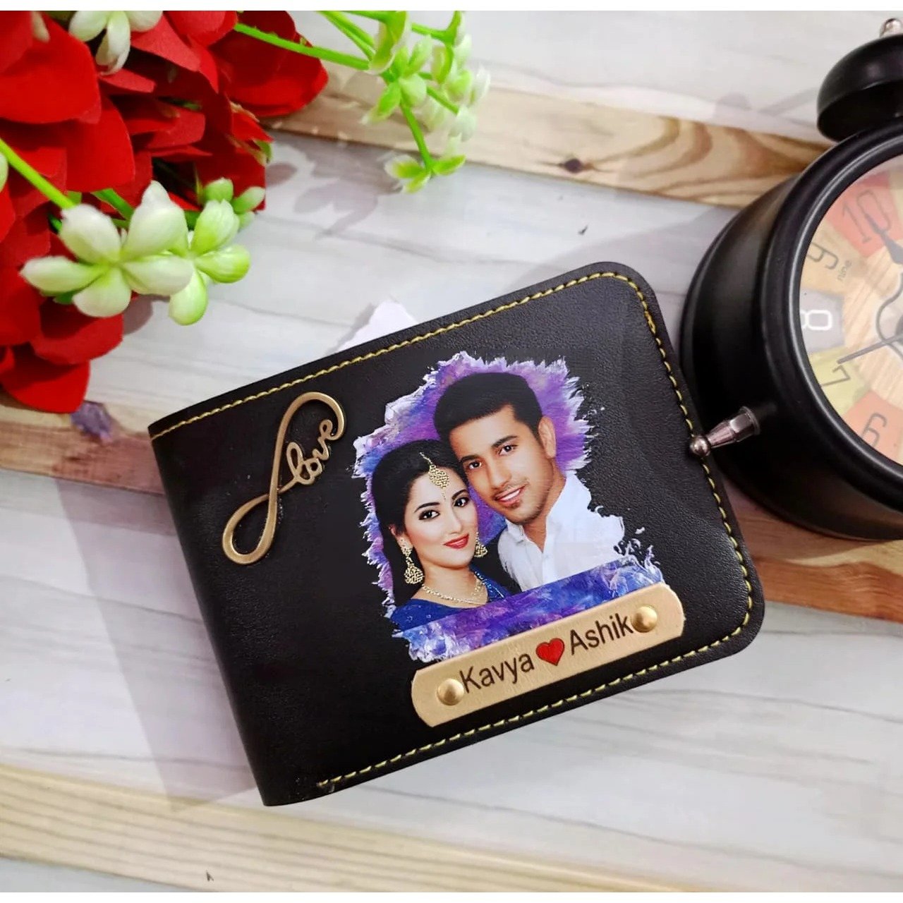 personalised colour photo leather wallet name 2