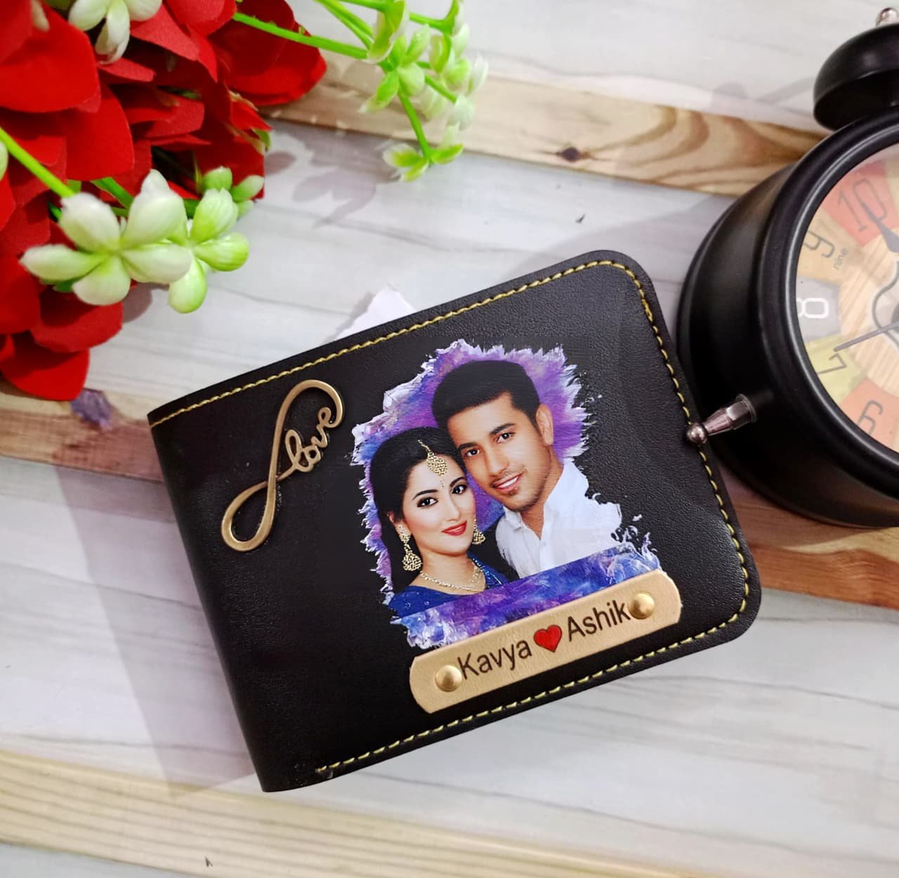 personalised colour photo leather wallet name personalised gift combo