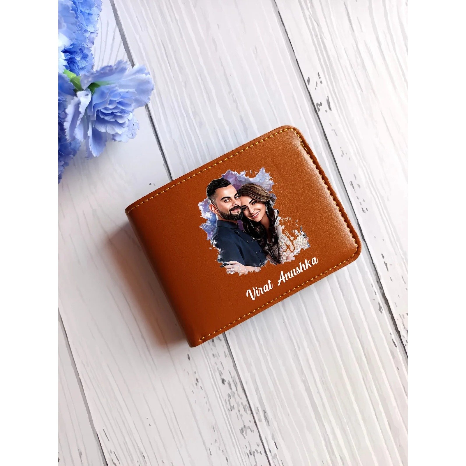 personalised colour photo leather wallet name 3