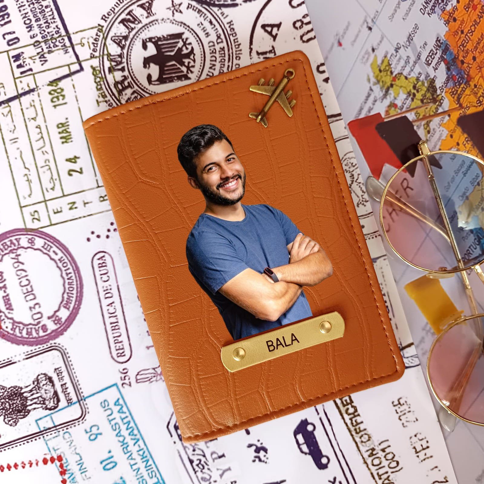 personalised colour photo passport holder name personalised gift combo