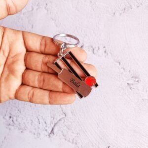 Personalised Cricket Bat Engraved Name Keychain
