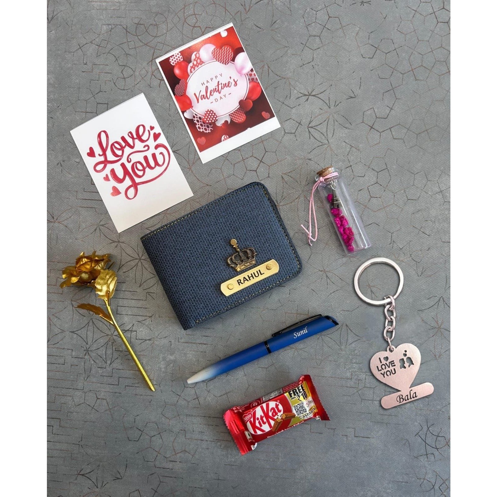 Personalised Denim Wallet, Keychain, Ros