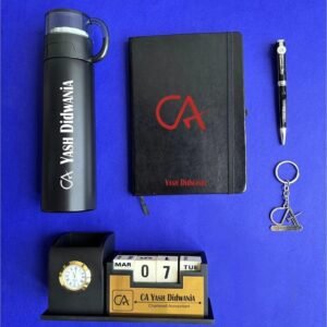 Personalised Desk Calendar & Pen Stand Combo with Diary & Watch | Office Birthday Gift for Him